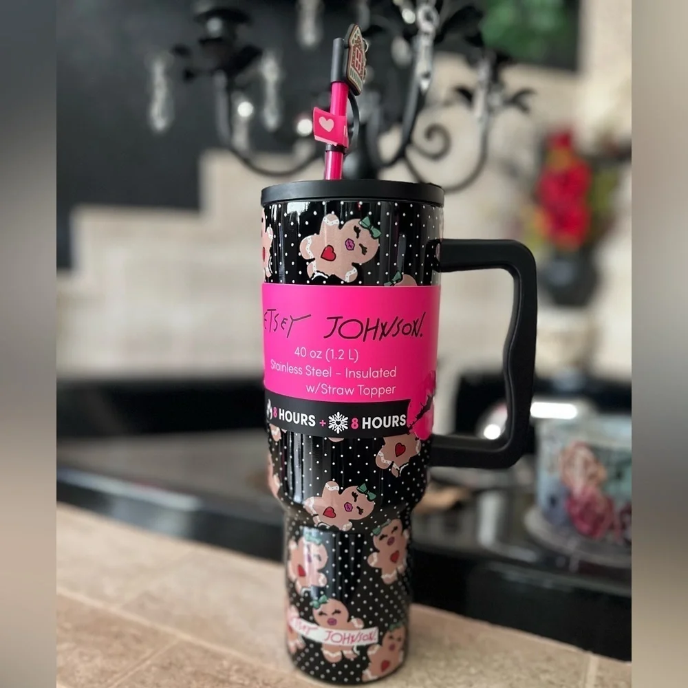 🤍🖤 Betsey Johnson 40oz Insulated Stainless Steel gingerbread Tumbler - NWT🤍🖤